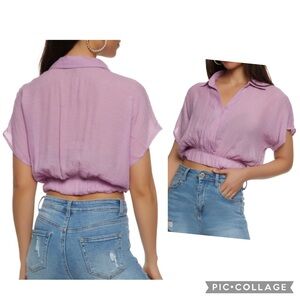 Elastic Waistband Cropped Shirt in lilac size M
